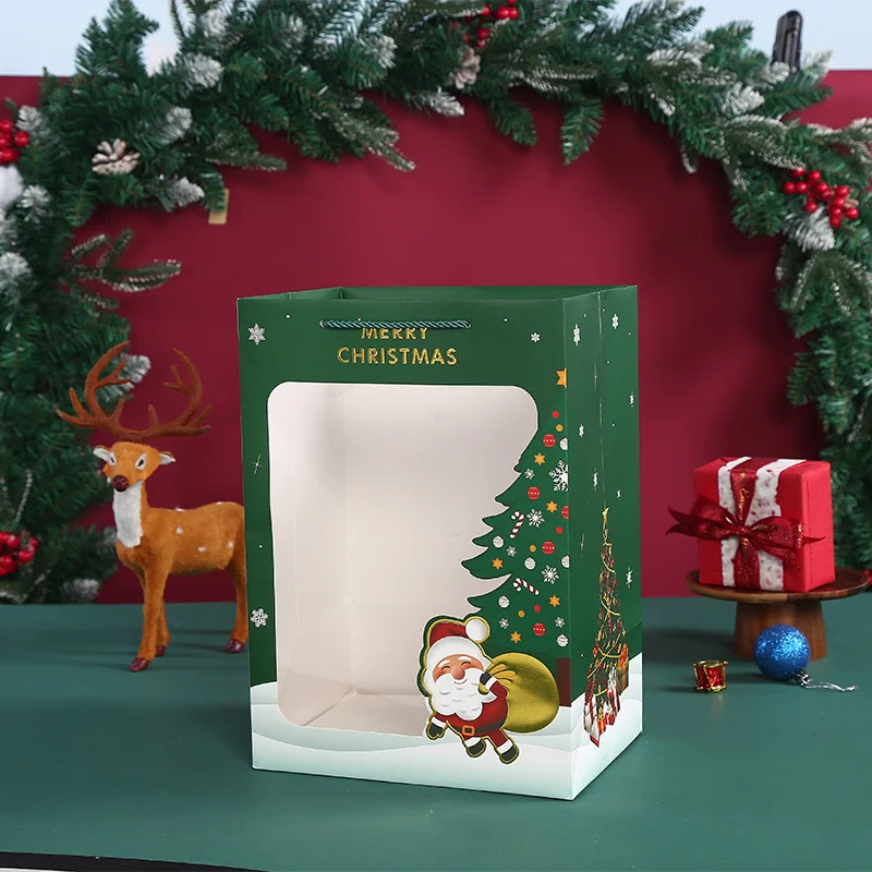 Wholesale custom design hadnle bag christmas decorations gift packaging bag paper shopping bag with window