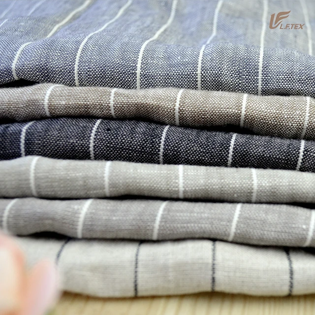 Fast dispatch Woven Fabric Stripe Twill 100 pure linen fabric