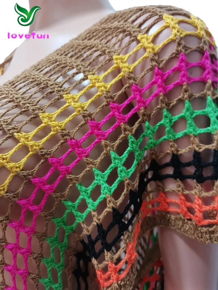 causal sleeveless knitted maxi tassel dress summer sexy color patchwork hollow out beach crochet long dresses