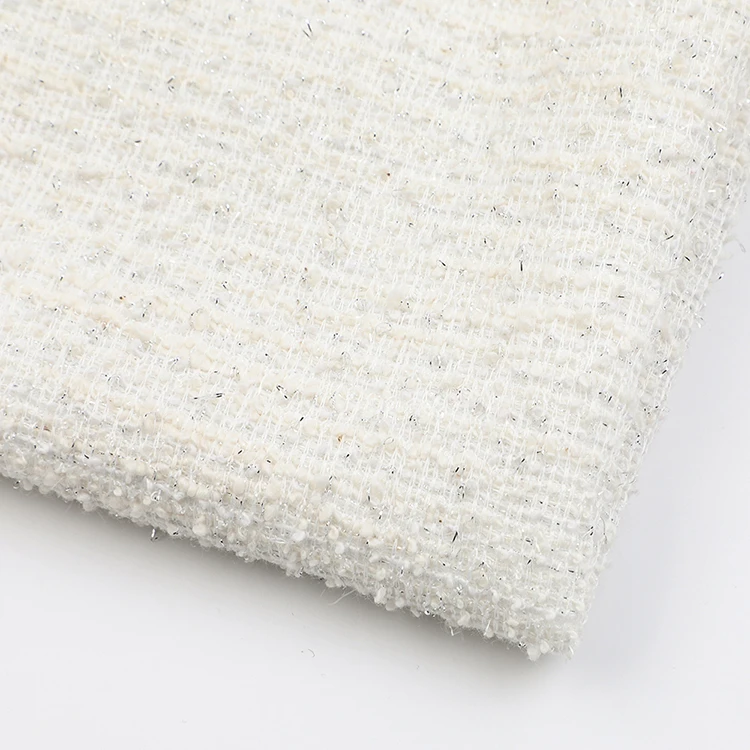 High quality classical design white stretch knitted jacquard tweed fabric for overcoat