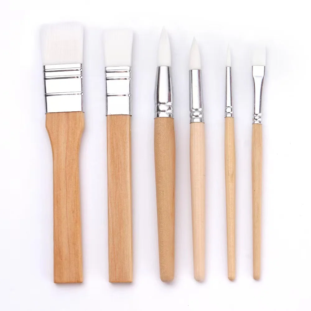 Miaoxuan Wen brand 6 silver set short wooden handle white brush set