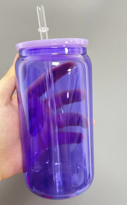550ml Candy Colored Glass Mugs with Colored Plastic Lids and Straw - Clear Jelly Beer Glass Can