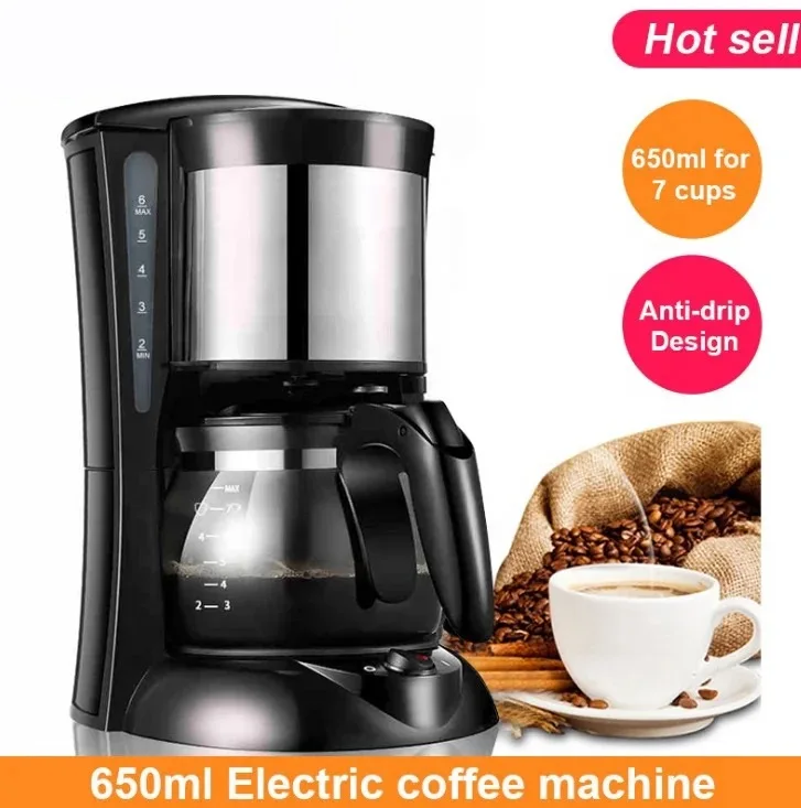 4-6 cups 650W automatic drip coffee makers American drip coffee machine household  one touch coffee maker