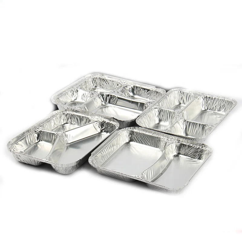2 3 4 Compartment Disposable Food Aluminum Foil Container Fast Food Take out Foil Food Tray with Lids