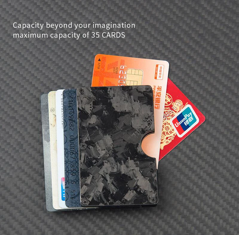  Ультратонкий кошелек для кредитных карт RFID из настоящего кованого углеродного волокна минималистичный алюминиевый держатель с зажимом денег