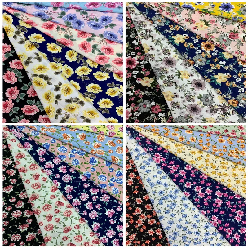 Satin Printed Chiffon Shirt Fabric In Stock Wave Dot Polyester Printed Fabric Garment Fabric