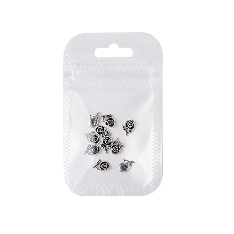 10pcs/bag Silver 3D Rose Flowers DIY Nail Art Charms for Nail Supplies