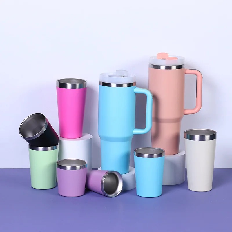 40oz Tumbler Set Double Wall Stainless Steel Coffee Cups Mugs Tumblers with handle water bottles 5 pcs set cups