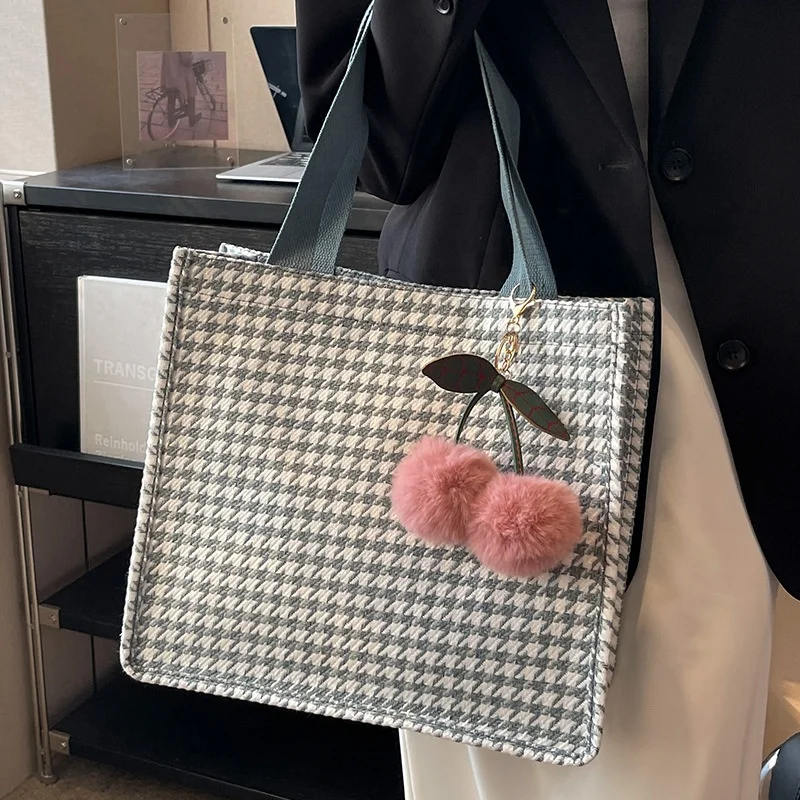 Fashion Houndstooth 2024 Personalized Logo Travel Bag Eco-friendly Cotton Customized Shopper Shopping Canvas Tote Bag