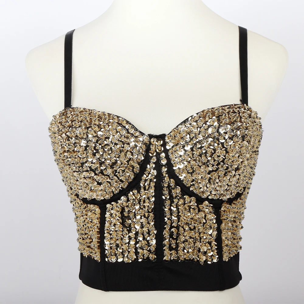 Wholesale plus size sexy corset tops for women Glittering Sequins Sling Ladies bra vest