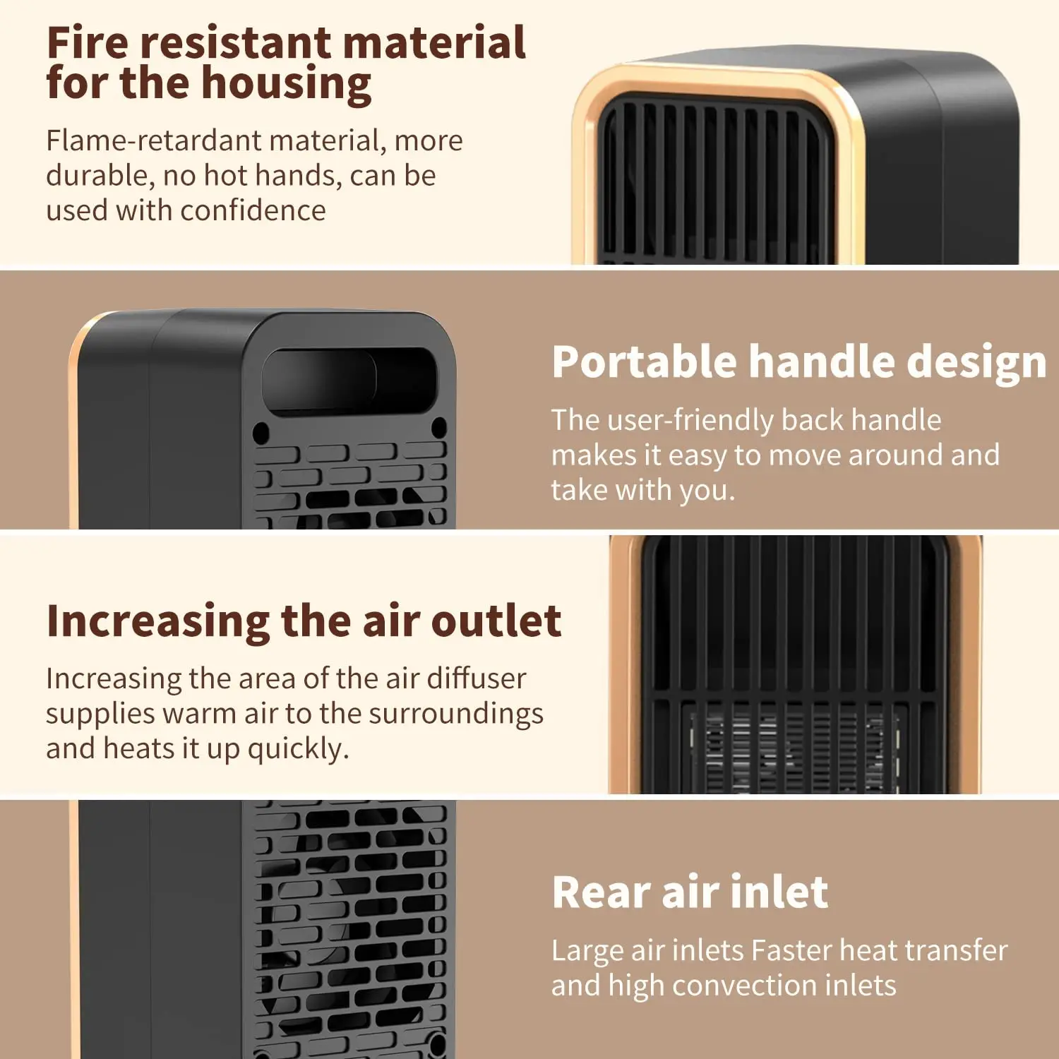 fan heater combo 500W Ceramic PTC Portable Heater Small Space heater For Indoor Use