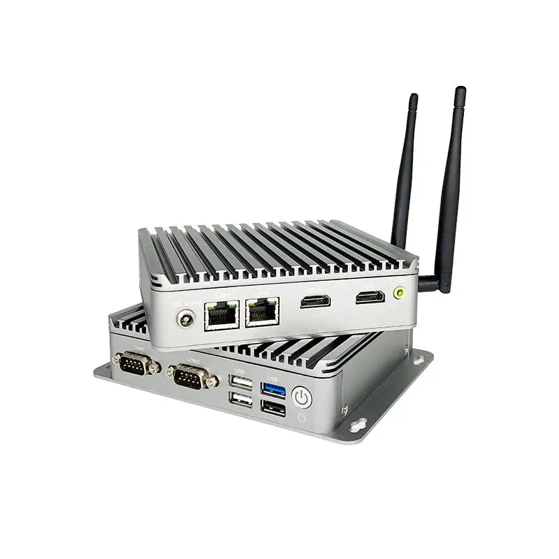 Fanless embedded hd port small computer core i5 i7 processor dual 4lan 4com industrial mini pc j1900 win10 pro wifi
