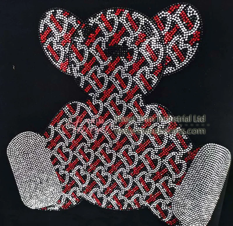 Cartoon Bear Iron On Rhinestone Motif hot fix Rhinestone Sticker For Kids Garment