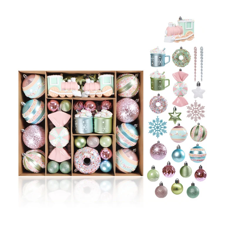 2024 New Creative Style Christmas Ball Tree Ornament Holiday Decoration Hanging Macaron Donut Wedding Party Props Gift Box Set