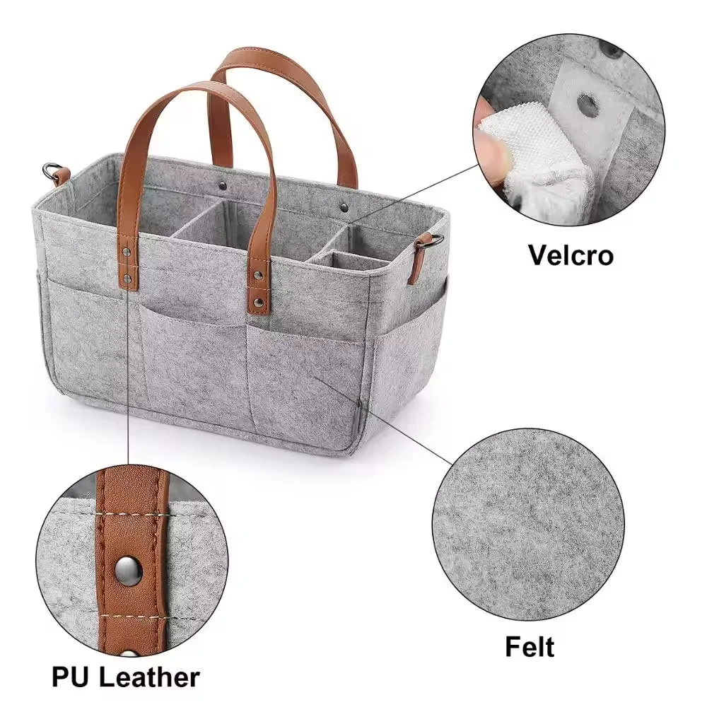Newest Foldable Outdoor Handbag Felt Diaper caddy tote With the handle Cloth Bag detachable multifunction custom baby storage