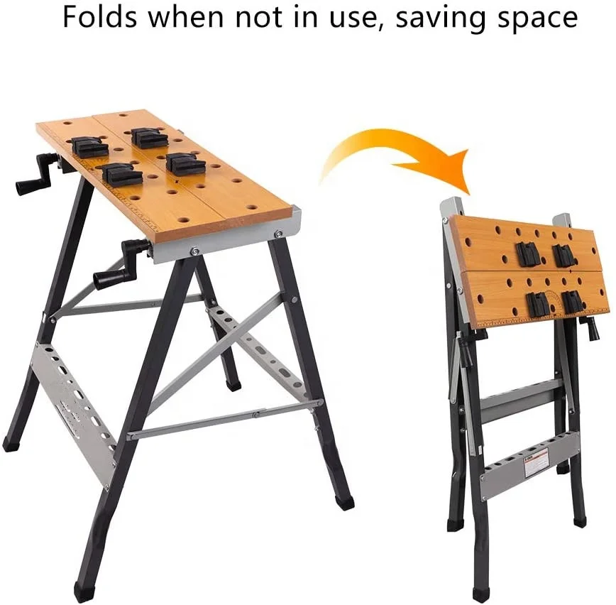 
Foldable Trestle Work Bench,Workbench Portable 100kg Stainless Steel Wood Cutting Sawhorse Folding Wooden Workbench tabl 