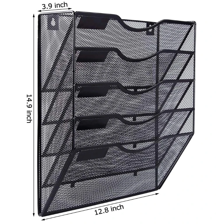 Black mesh wall mounted file and email storage rack, suitable for offices, schools, and homes