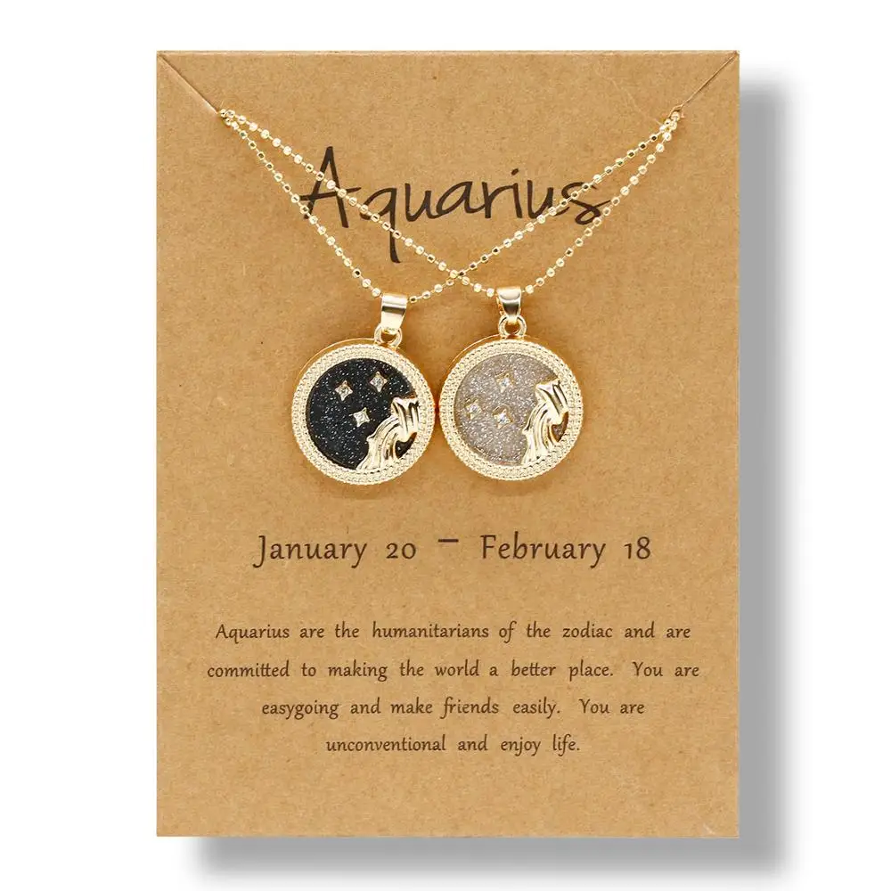 Newest Wish Card Horoscope Astrology Jewelry Day Night 12 Zodiac Sign Pendant Gold Plated Zodiac Necklace for Women Charm Gift