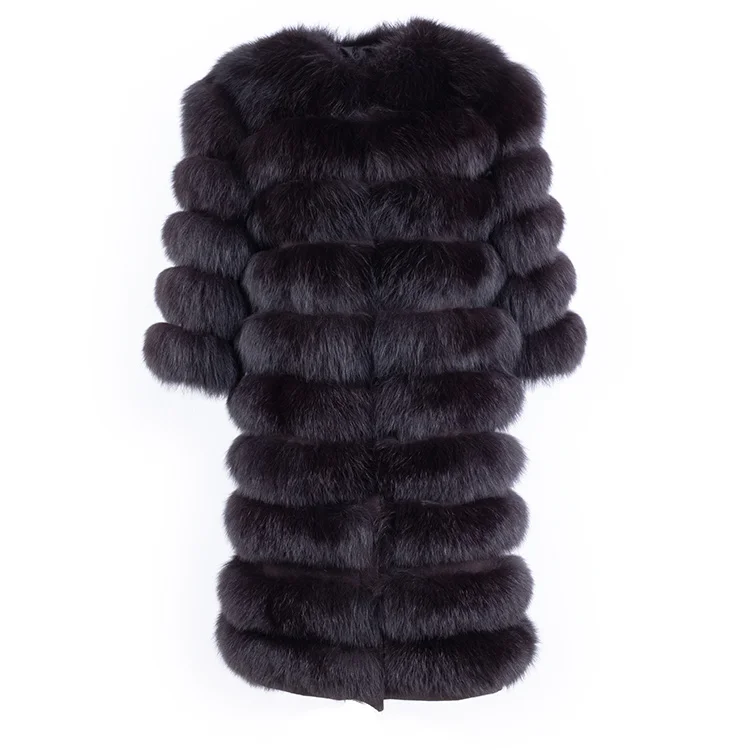 wholesale 90cm long winter brown fox fur coat women fur jacket with detachable hem
