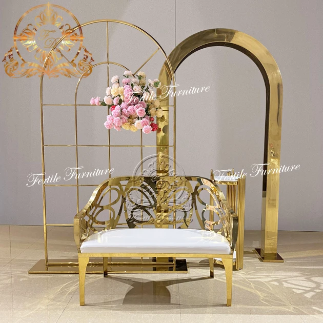 Luxury Event Wedding Reception Golden Stainless Steel Wedding Sofa