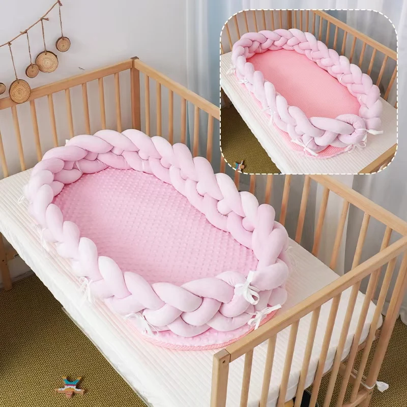 Customized 100% Cotton organic sleeping design pattern crib bumpers baby nest bed with pillow in the crib
