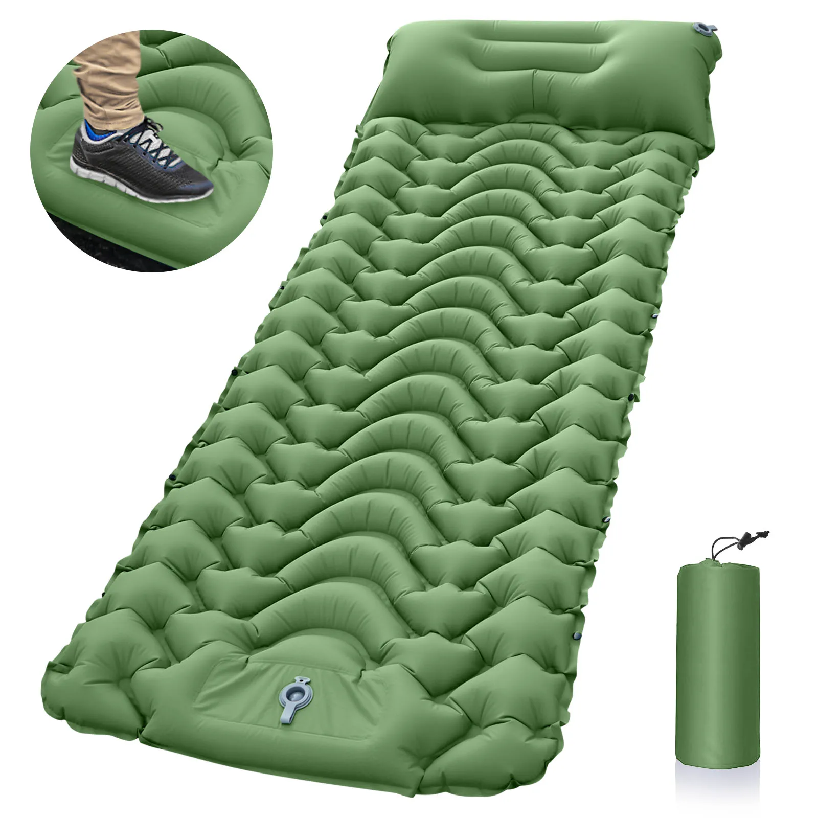Hot Sale Outdoor 10CM Self inflating Camping Air Mat Foot Pump Press Waterproof Insulated Ultralight Sleeping Pad with Pillow