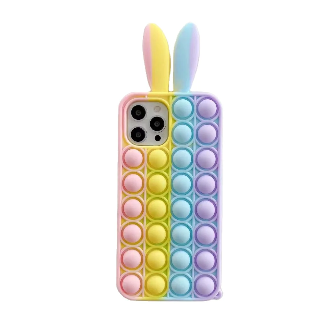 2021 Newest design Soft Silicone Back Cover Fidget Toy foxmind Bunny Ears style Phone Case Shockproof Pops It Phone Case