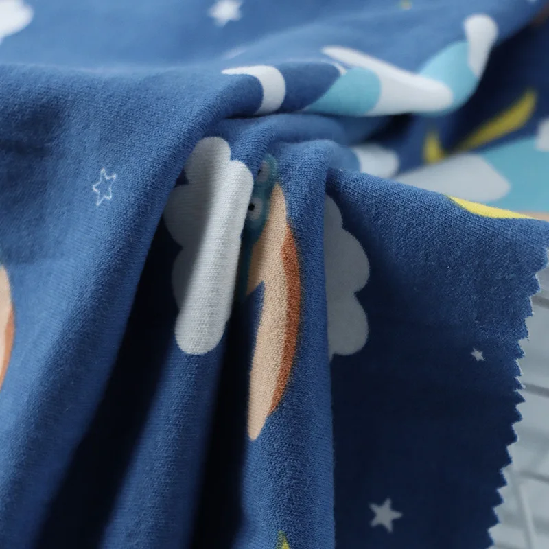 Hot selling digital printed cartoon 4 way stretch spandex bamboo cotton fabric roll 230 gsm for baby