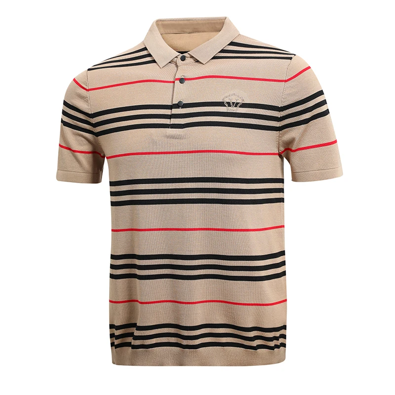 Оптовая продажа на заказ круглый вырез горловины трикотажный топ с короткими рукавами в полоску нескатывающаяся верхняя одежда мягкий эластичный отворот воротник осенние мужские трикотажные рубашки для мальчиков