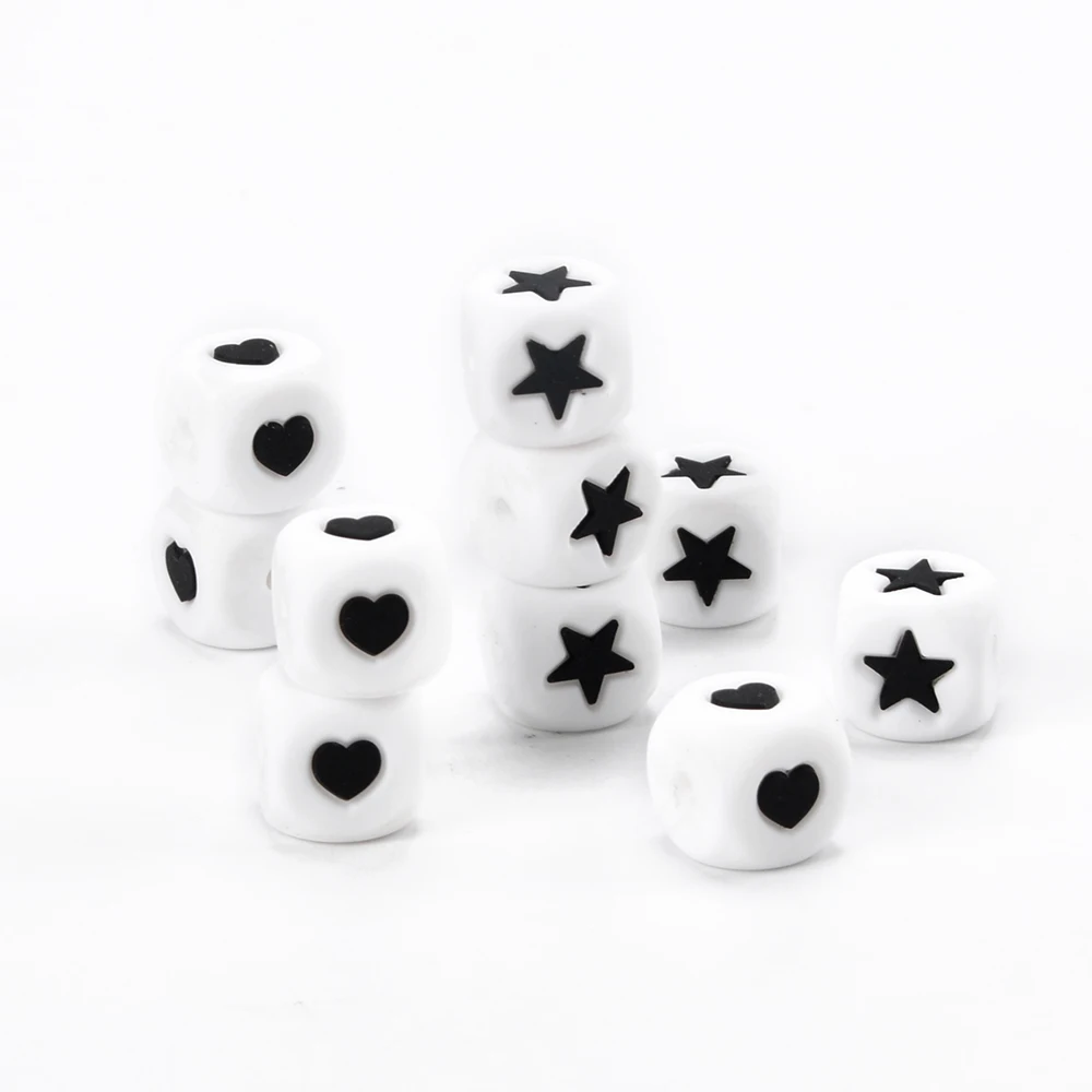 Low Moq Wholesale 12mm Square Silicone Star Heart Beads Soft Food Grade Silicone Baby Teething Beads for Pacifier Keychain