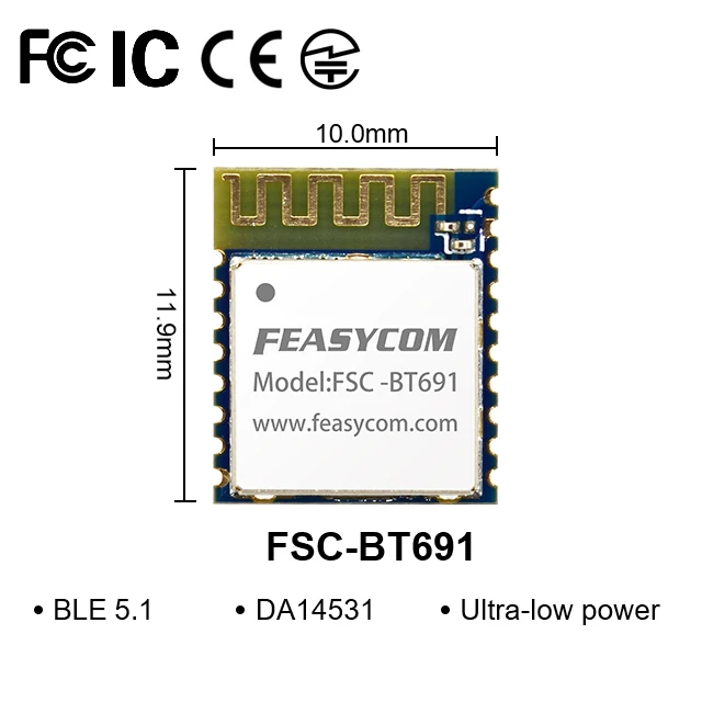 Feasycom FSC-BT691 Ultra-low-power DA14531 BLE Data Transmission Bluetooth 5.1 Wireless Module Supports UART/I2C/SPI