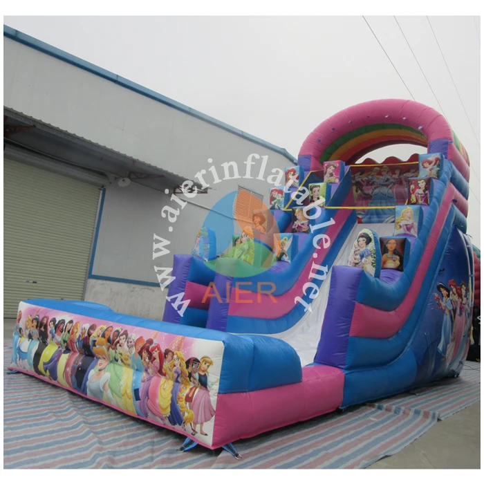 Commercial 0.55mm pvc inflatable pink princess water slide with swimming pool custom girls toys for sale