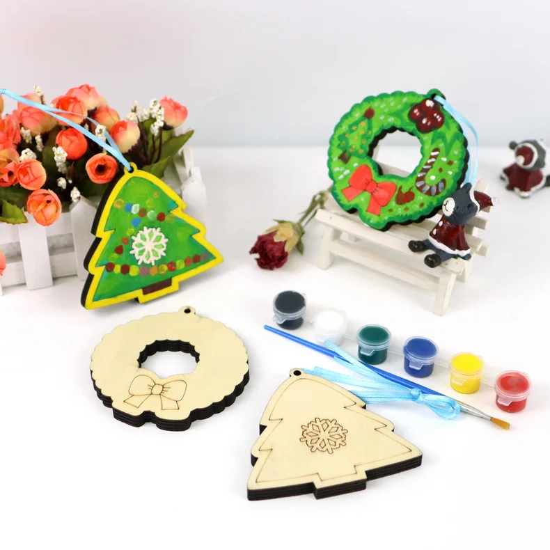 Wholesale Custom Merry Christmas Craft Wood Gift Painting Hanging Signs Set