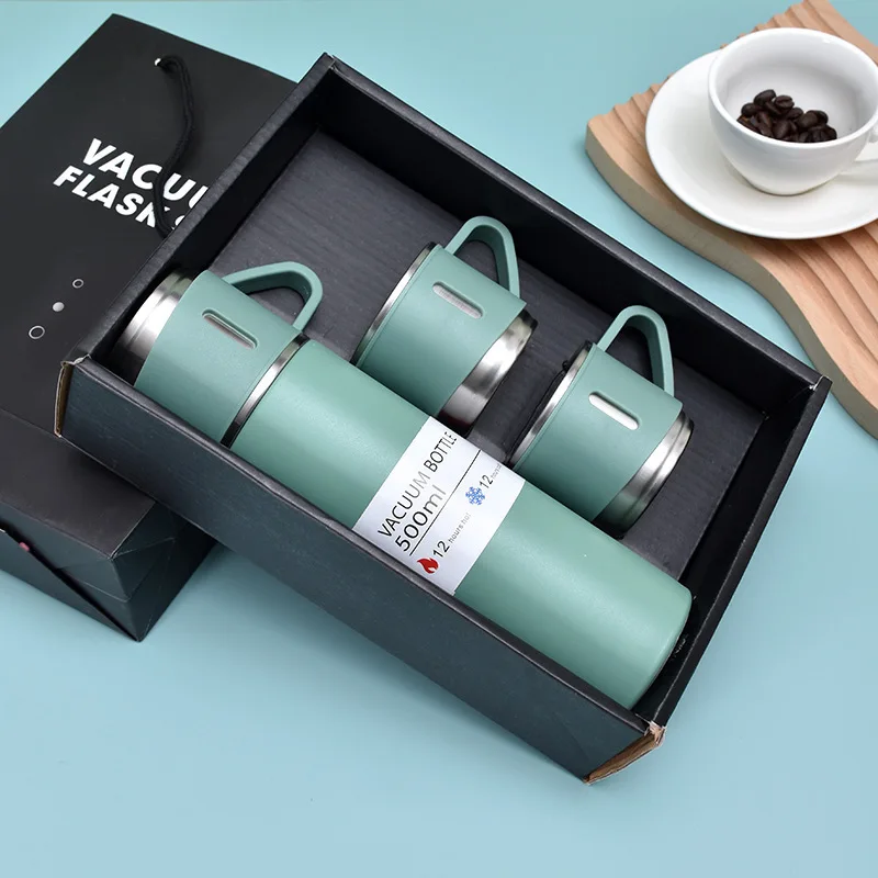Christmas Gift 3pcs Outdoor Travel Coffee Tea thermos Vacuum flask stainless steel water bottle gift set with 2 cup