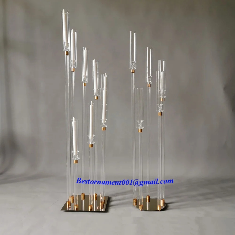 Clear Acrylic Candlestick 8 Arms Candle Holder Stand Wedding Crystal Candelabra Table Centerpieces