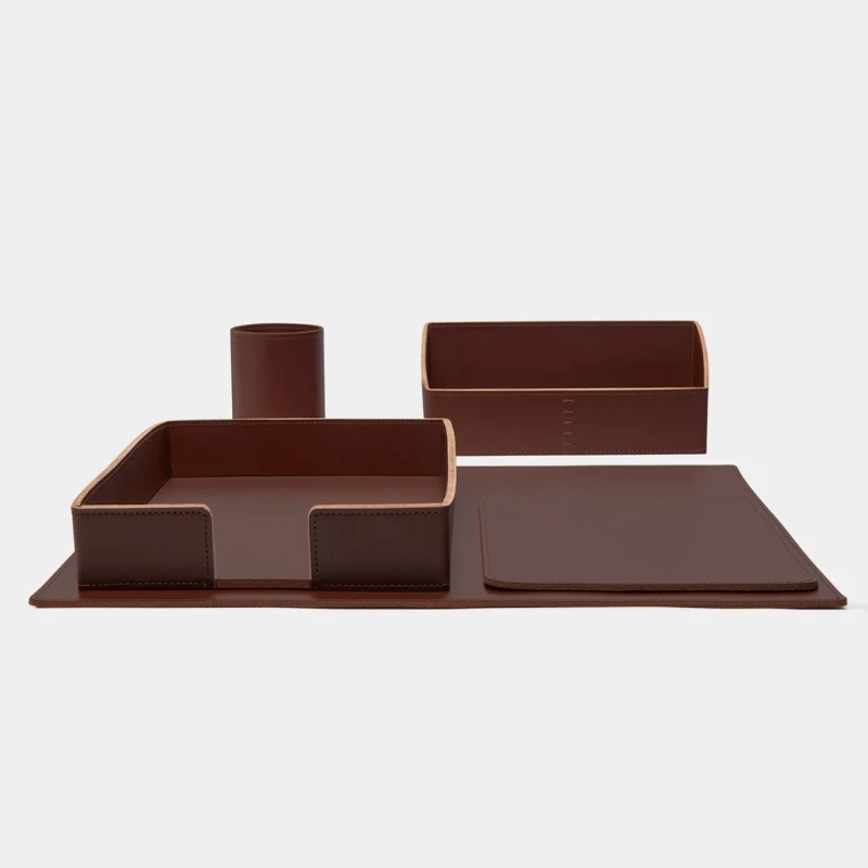 Multifunctional 5 pcs Leather Pen Holder Leatherette desktop holder storage box luxury office desk pad organizer sets