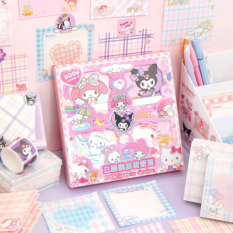 Cartoon note paper gift box 800 pieces of Kuromi high-value non-sticky sticky notes  plaid note paper
