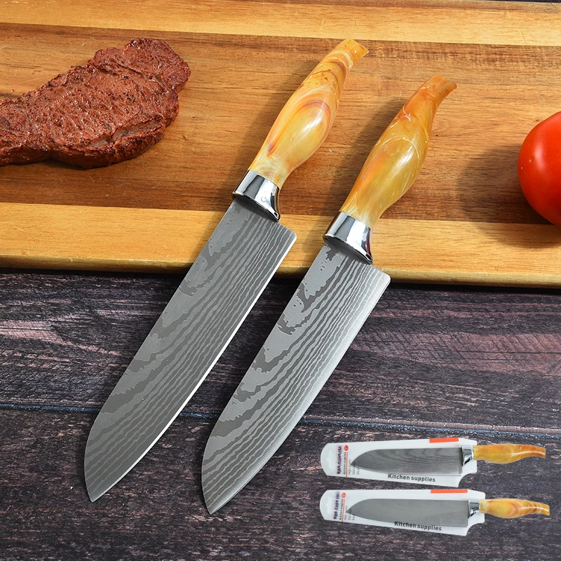 7' 8' Sharp Stainless Steel Kitchen Chef Santoku Knife Best for Home and Restaurant with Damascus pattern