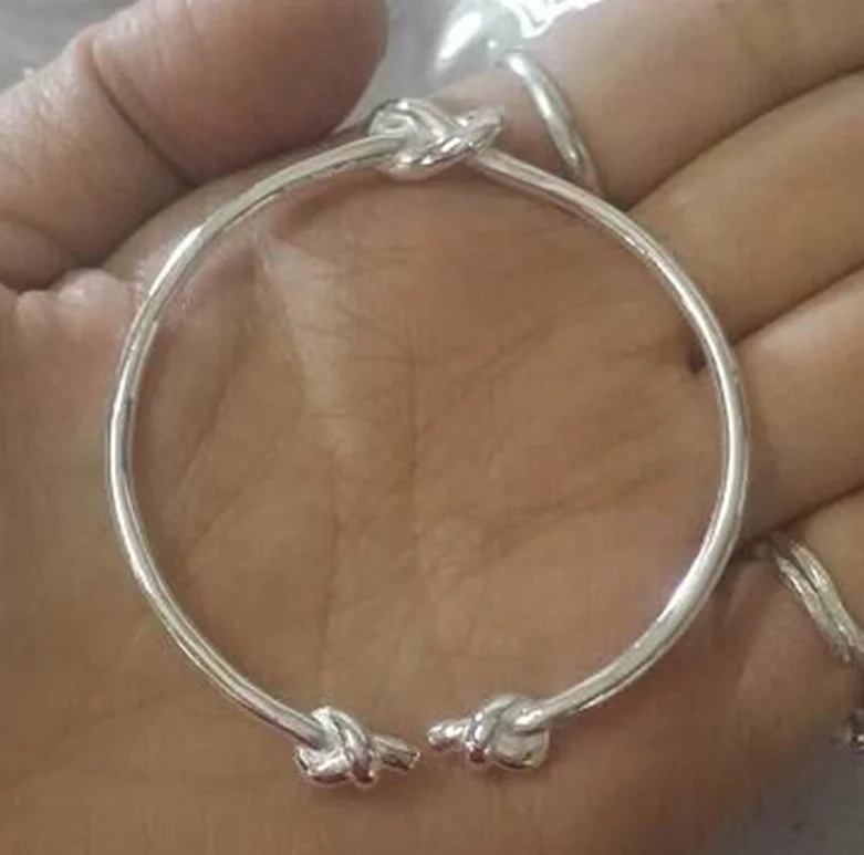 Custom Classic 925 Sterling Silver Personalized love Knot Bangle Stackable Bracelet Women Jewelry