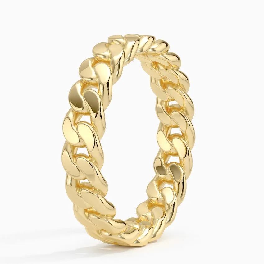 Custom Solid 9K Yellow Gold Hollow Chain Twist Ring Cuban Link Ring Miami Cuban Curb Link Ring For Men