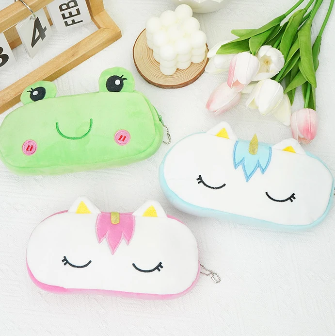 Кауайские розовые плюшевые игрушки милая лягушка кошка пенал для детей пушистый школьный с молнией девочек