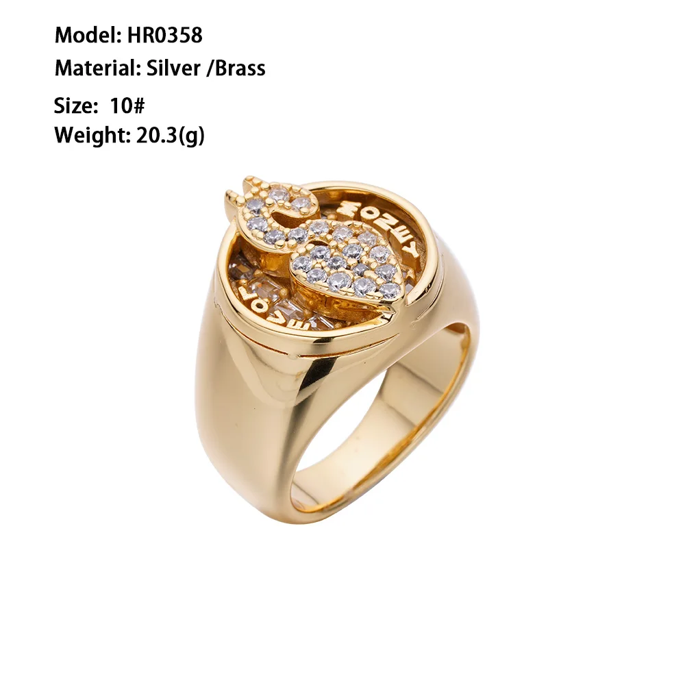 High Quality Hip Hop Custom Jewelry Signet 9k 10k 14k 18k Gold Plated Brass Signet Love Money Dollar Ring
