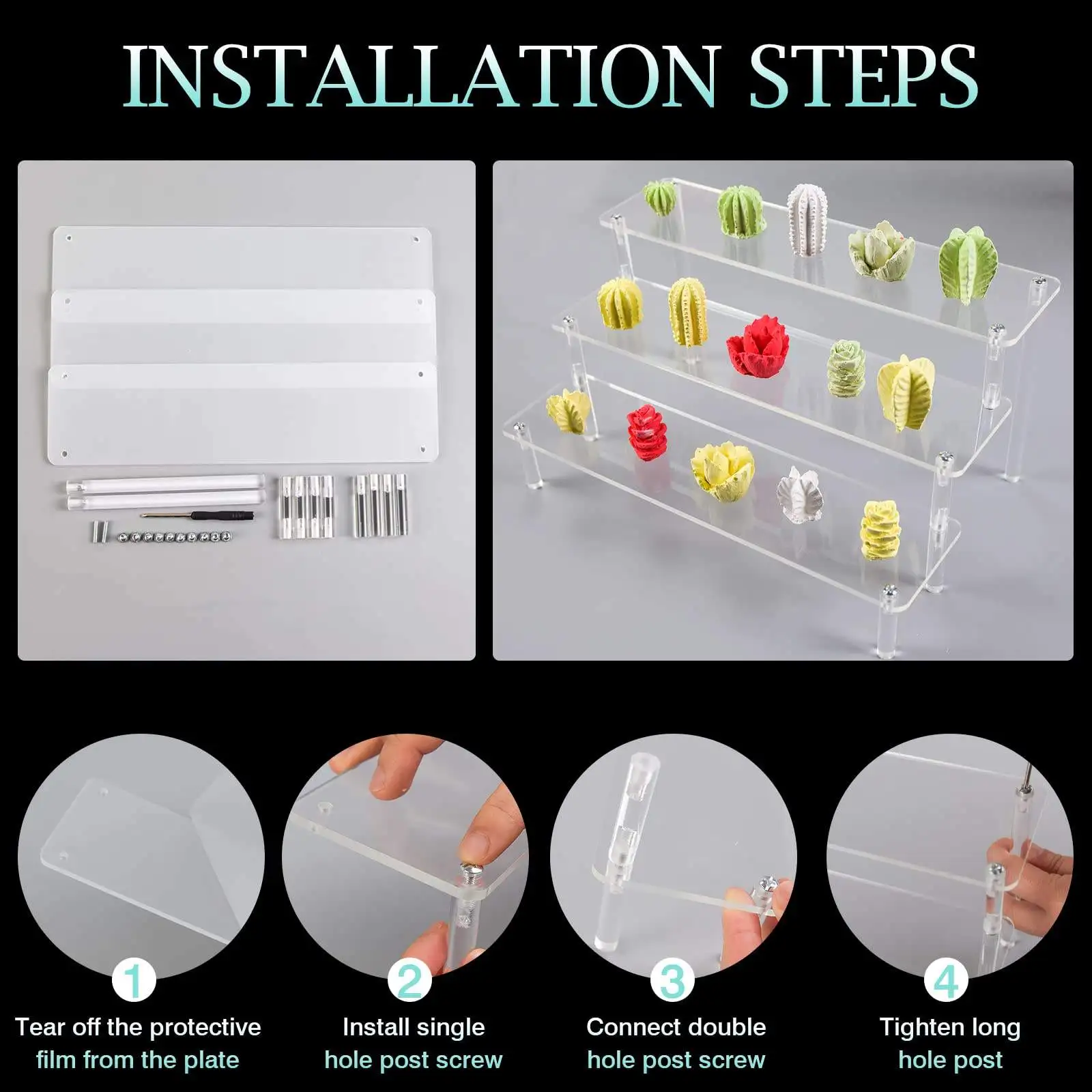 Custom 3 Tier Perfume Organizer Stand Clear Cupcake Stand Holder Large Acrylic Display Risers For Figures