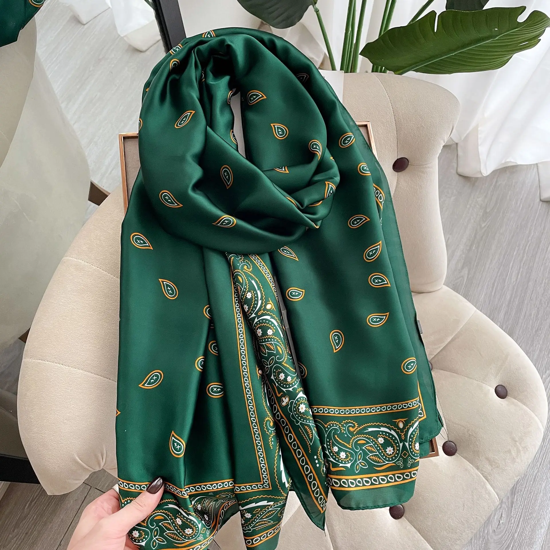 90*180cm New Imitated Silk Satin Dot pattern print scarf long Shawl Scarf
