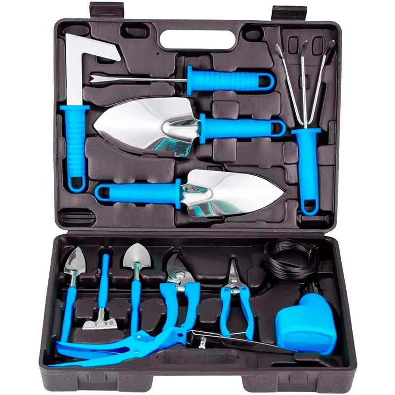 Heavy duty 13 pcs garden planting tool equipment garden tool set with suitcase