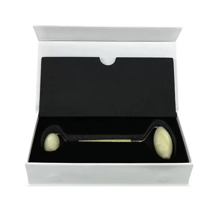 Custom Design Luxury White Cosmetic Makeup Tools Jade Beauty Roller Packaging Cardboard Gift Drawer Box With Foam Insert