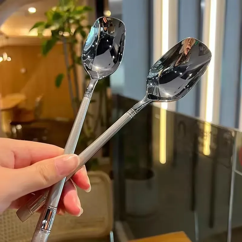 Creative Stainless Steel Lantern Spoon Household square Head Long Handle Stirring Dessert Wholesale