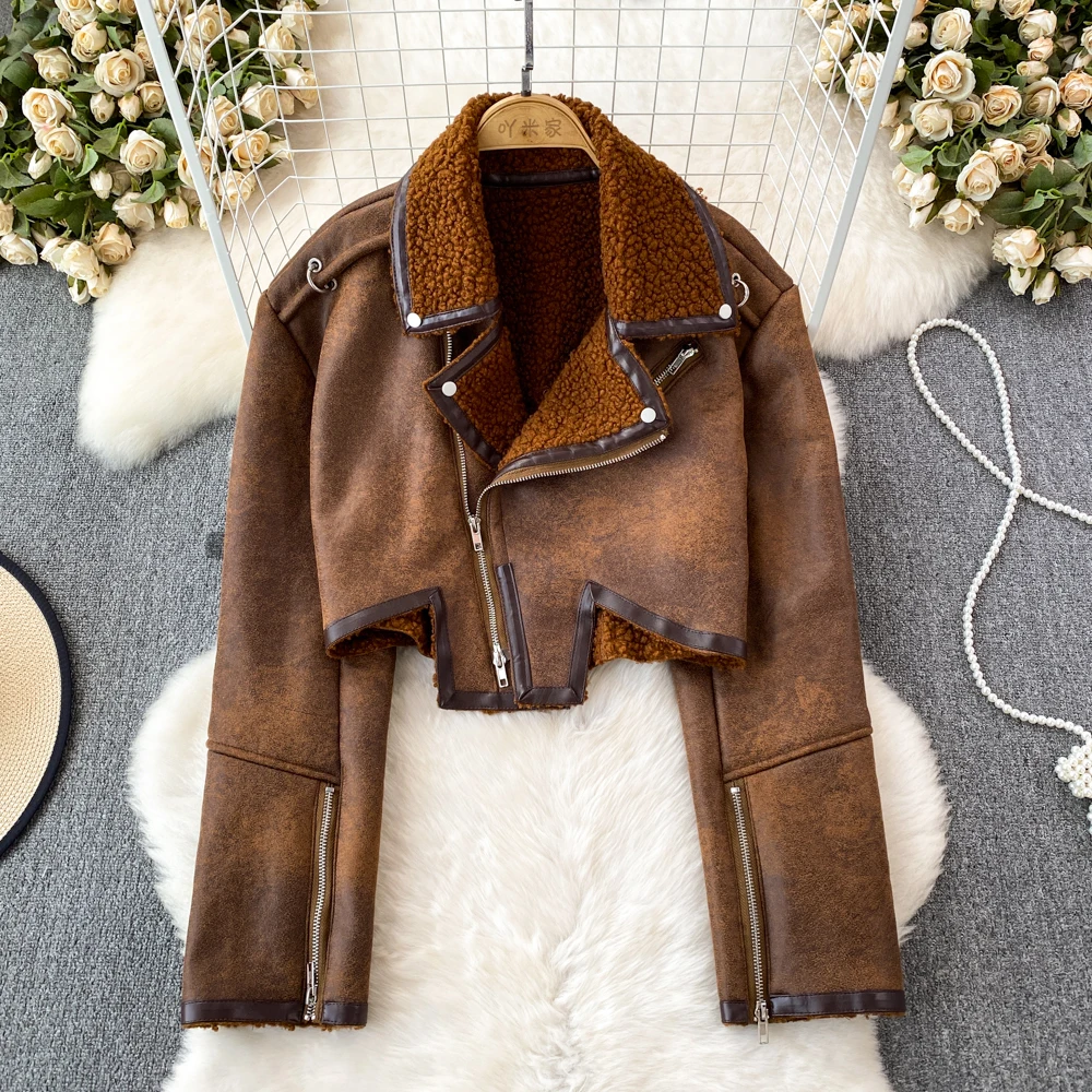 Autumn Full Sleeve Notched Collar Pu Jacket Women Solid Short Outdoor Coats For Girls Outwear