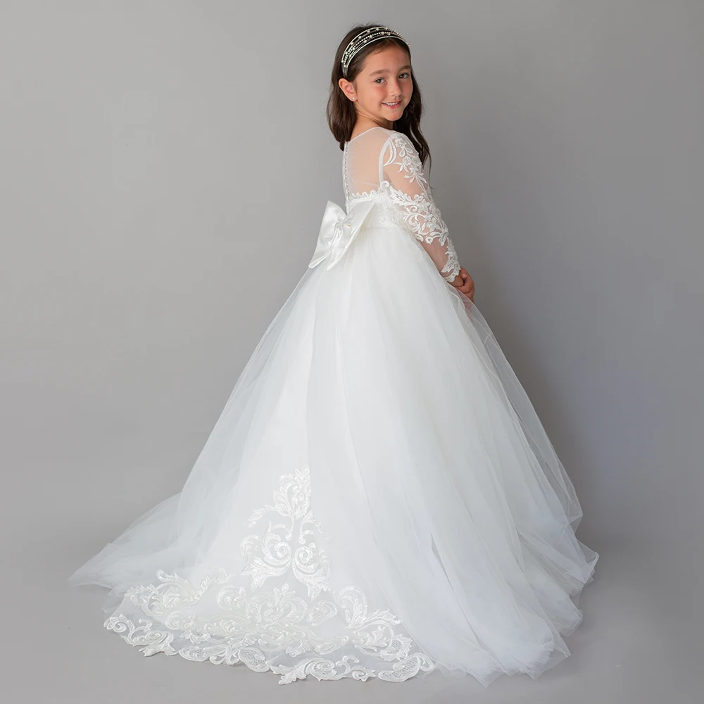 2024 Hot sale elegant dress child floor length white gown flower girl dress birthday dress 2 year old girl flower girl prince