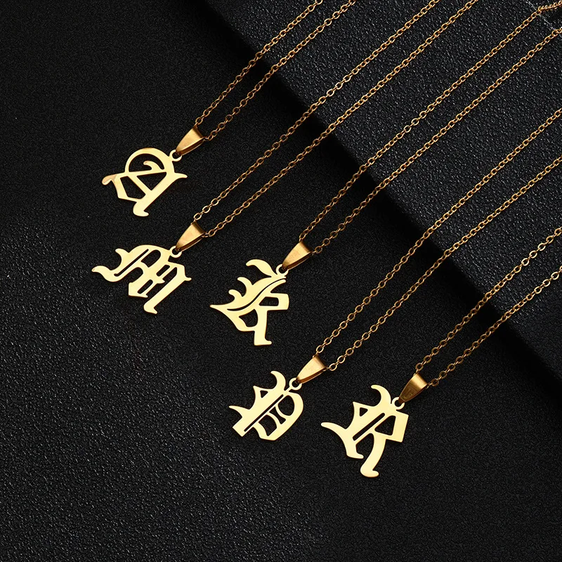 No Fade Initial Jewelry Curb Cuban Link Chain Customized Name Old English Font 26 Capitalized Letter necklace For Women Men